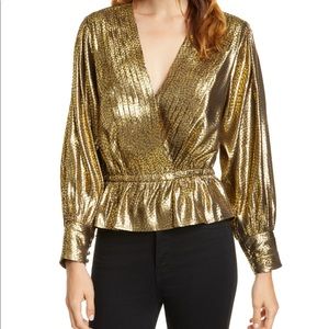 Nadeen Metallic Peplum Wrap Top